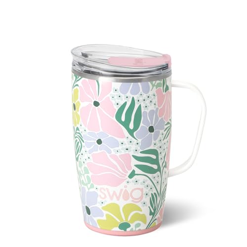 Swig Life 18oz Travel Mug Insulated Tumbler with Handle and Lid Cup Holder Friendly Dishwasher Safe Stainless Steel Travel Coffee Cup Garden Party - Image 1