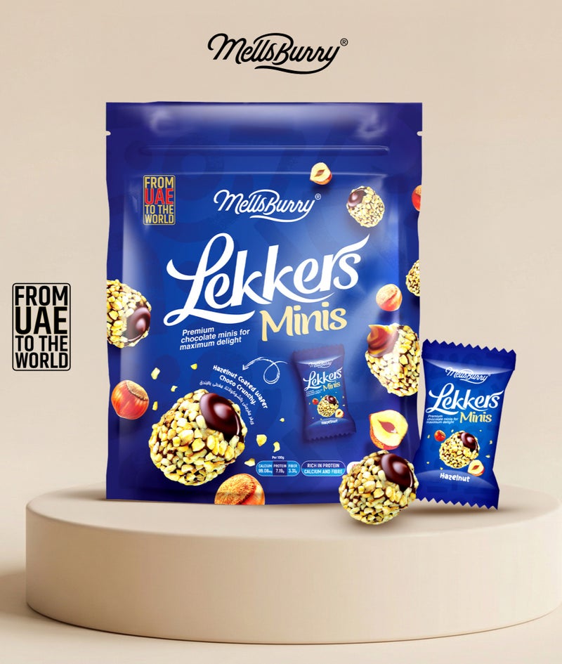 MellsBurry Lekkers Minis Hazelnut Chocolate Bites Premium Crunchy Chocolate Snack Rich in Calcium & Fibre - 100g - Image 2