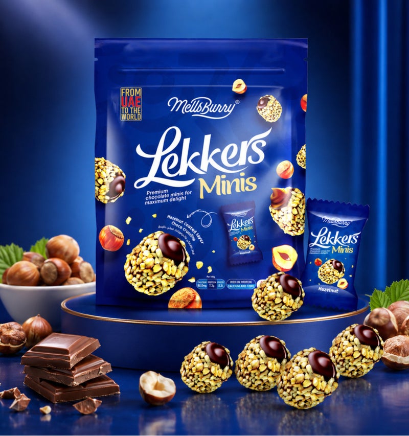 MellsBurry Lekkers Minis Hazelnut Chocolate Bites Premium Crunchy Chocolate Snack Rich in Calcium & Fibre - 100g - Image 3