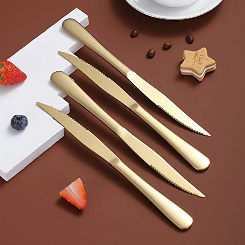 Kyraton Gold Steak Knife Set, Kyrtaon Golden Serrated Knife, Titanium Gold Plating Stainless Steel Sharp Knives Set, Dinner Knifes Set of 4, Dishwasher Safe Sturdy And Easy To Clean - Image 2