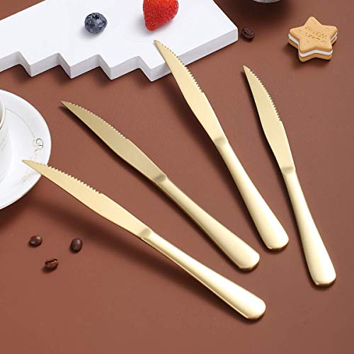 Kyraton Gold Steak Knife Set, Kyrtaon Golden Serrated Knife, Titanium Gold Plating Stainless Steel Sharp Knives Set, Dinner Knifes Set of 4, Dishwasher Safe Sturdy And Easy To Clean - Image 3