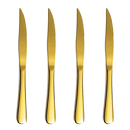 Kyraton Gold Steak Knife Set, Kyrtaon Golden Serrated Knife, Titanium Gold Plating Stainless Steel Sharp Knives Set, Dinner Knifes Set of 4, Dishwasher Safe Sturdy And Easy To Clean - Image 1