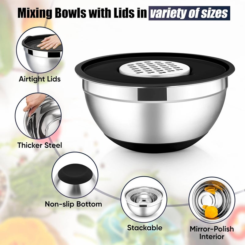 E-far طقم وعاء خلط من الفولاذ المقاوم للصدأ E-far مع أغطية - Image 3