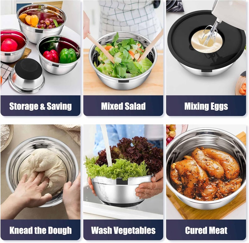 E-far طقم وعاء خلط من الفولاذ المقاوم للصدأ E-far مع أغطية - Image 4