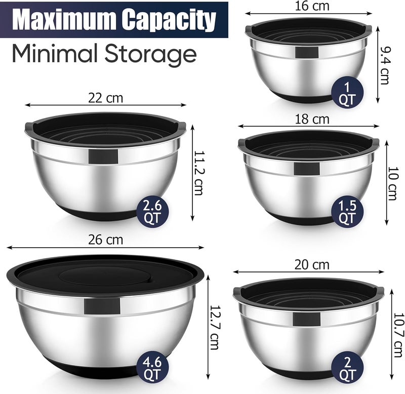 E-far طقم وعاء خلط من الفولاذ المقاوم للصدأ E-far مع أغطية - Image 2