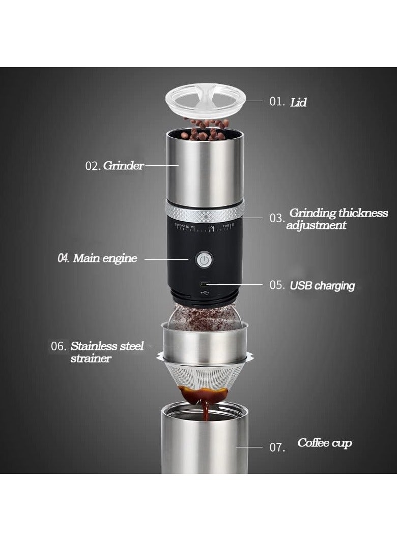 AROAQ Portable Electric Conical Burr Coffee Grinder Cordless Rechargeable Travel Coffee Maker with grinder Stainless Steel Espresso Coffee Bean Machine with 15 Grind Settings Fine to Coarse - Image 3