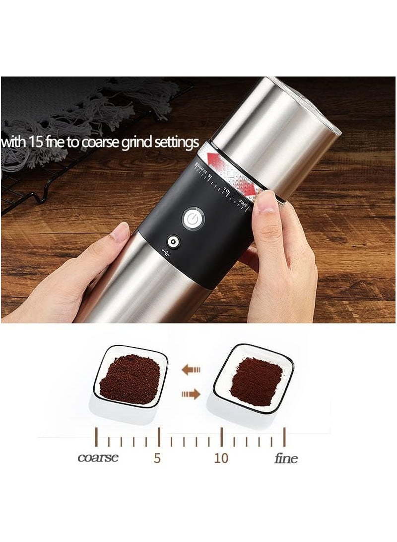 AROAQ Portable Electric Conical Burr Coffee Grinder Cordless Rechargeable Travel Coffee Maker with grinder Stainless Steel Espresso Coffee Bean Machine with 15 Grind Settings Fine to Coarse - Image 4