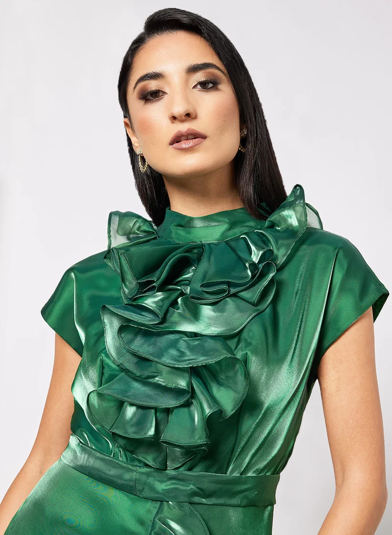 House of Moda Cap Sleeve Ruffle Dress
