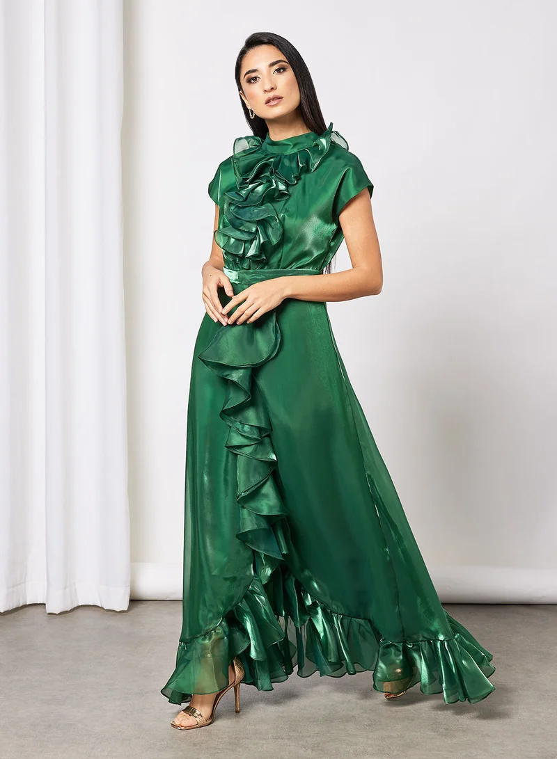 House of Moda Cap Sleeve Ruffle Dress