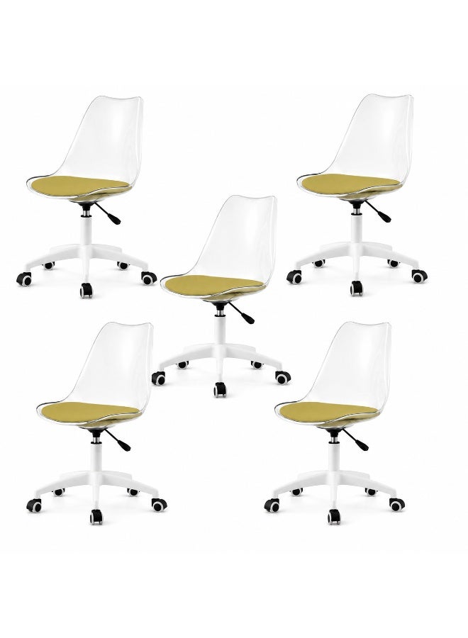 Sinyin Set of 5 Transparent Office Chairs with Wheels, Adjustable Swivel Desk Chair, Modern Home Office Chair with Cushion Seat, Rolling Vanity Chair for Study Room Bedroom Makeup Desk - Image 1
