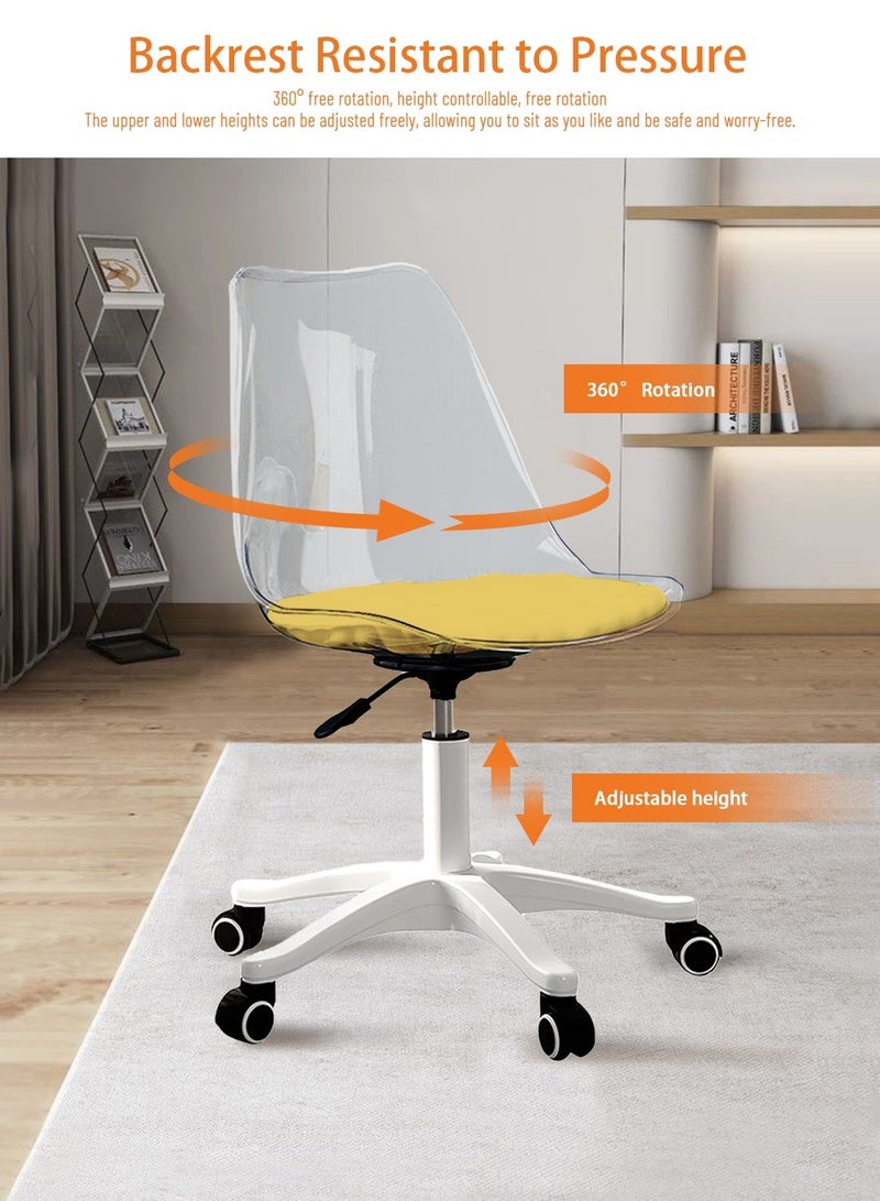 Sinyin Set of 5 Transparent Office Chairs with Wheels, Adjustable Swivel Desk Chair, Modern Home Office Chair with Cushion Seat, Rolling Vanity Chair for Study Room Bedroom Makeup Desk - Image 3