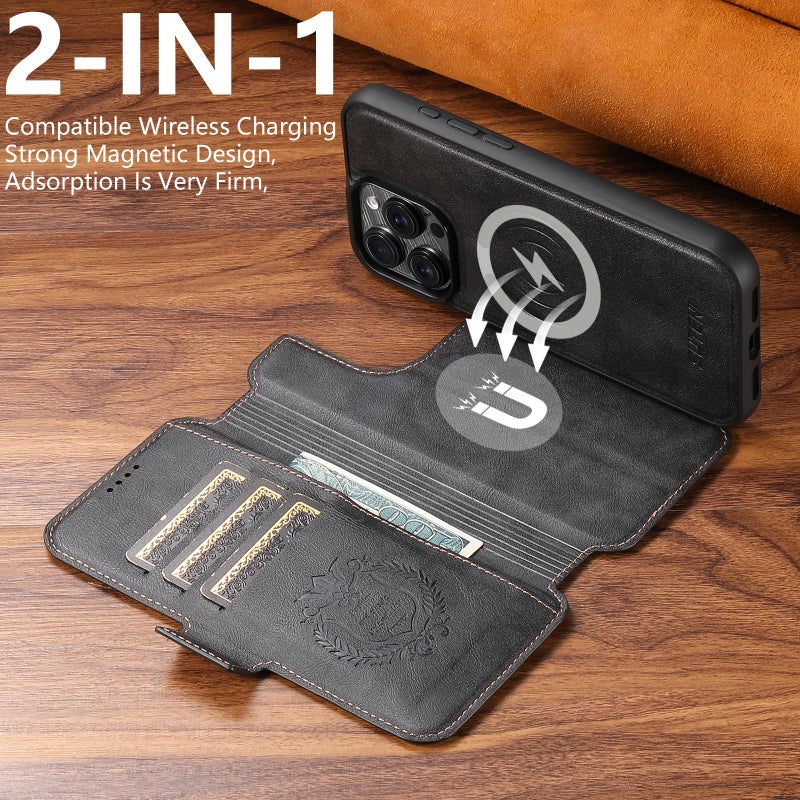 Suteni For Iphone 17 Pro Max Q07 2-In-1 Multi-Function Detachable Wallet Magsafe Phone Case(Black) - Image 2