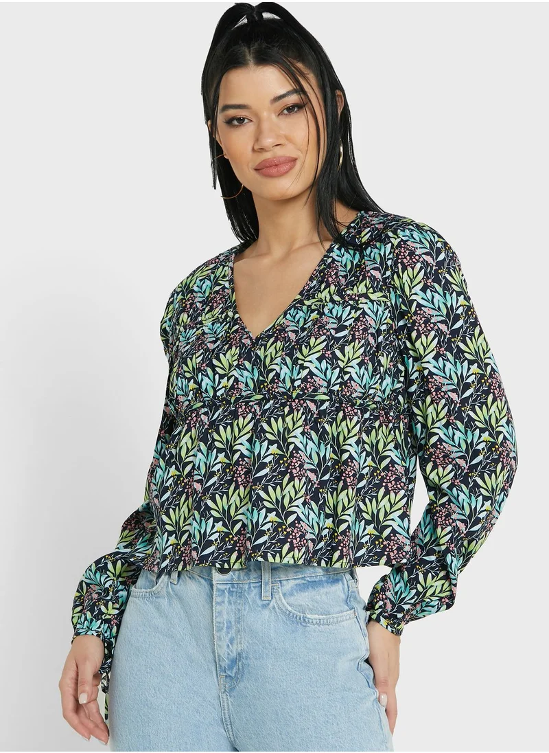 Ginger Floral Top With Tie At Cuff