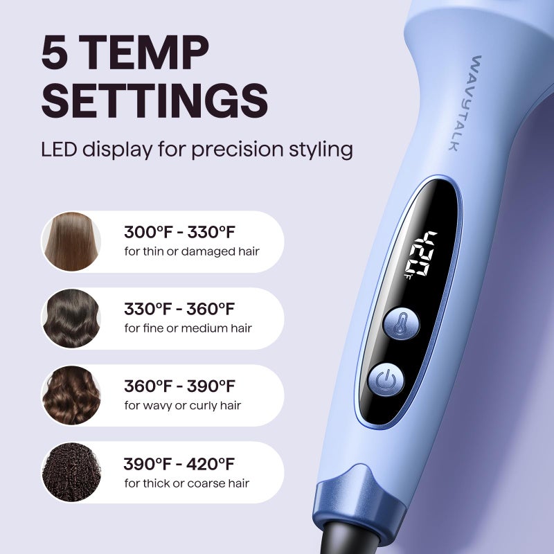 Wavytalk Blowout Boost Thermal Brush, 1.5 inch Heated Round Brush for Blowout Look, Negative Ion Technology, Ceramic Tourmaline, 5 Temperature Settings, Dual Voltage, Blue - Image 5