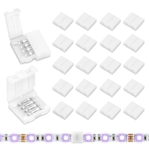 Pmxary 20Pcs 4 Pin LED Strip Connectors for 10mm Wide RGB LED Strip Lights, Solderless Unwired LED Light Connectors, Easily Extend or Splice SMD 5050 Multicolor Strips - Image 1