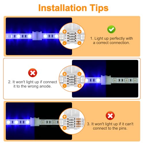 Pmxary 20Pcs 4 Pin LED Strip Connectors for 10mm Wide RGB LED Strip Lights, Solderless Unwired LED Light Connectors, Easily Extend or Splice SMD 5050 Multicolor Strips - Image 5