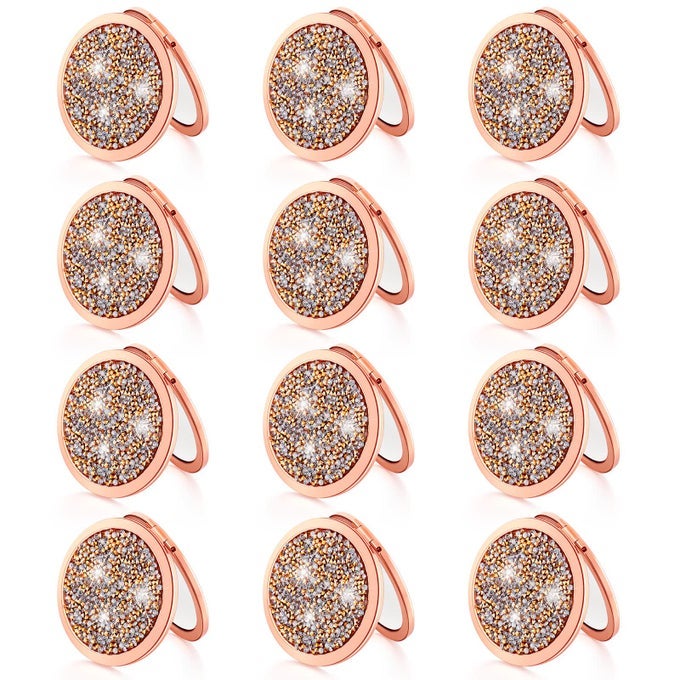 COMPACT COSMETIC MIRROR ROUND POCKET MAKEUP FOR BRIDESMAID GIFTS HAND HELD SMALL MIRROR FOR PURSE COMPACT TRAVEL ACCESSORY PROPOSAL BRIDAL SHOWER GIFTS 275 INCH12 PCS