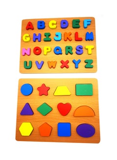 asmat Educational Wooden Blocks Set Letters, Shapes, and Symbols ,Wooden Alphabet Blocks and Shape Symbol Combo Pack (Pack of 2)  - Image 1