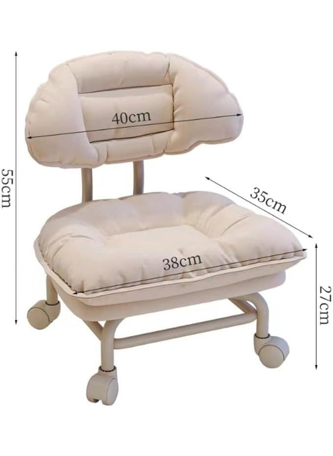 Mixen MIXEN 360° Rotating Low Roller Rolling Stool Chair with Backrest, Short Roller Seat Chair, Pedicure Stool for Home, Small Roller Stool with Wheels, Leather Little Low Small Stools On Wheels (Sky)  - Image 2