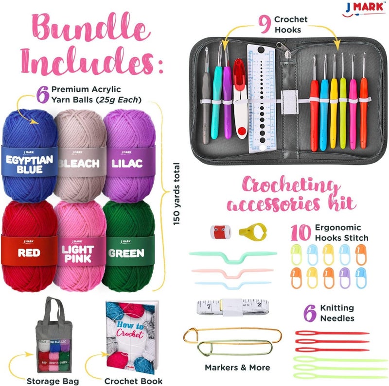 J MARK Crochet Kit for Beginners – Complete Crocheting Set with Acrylic Yarn and Accessories - Image 2