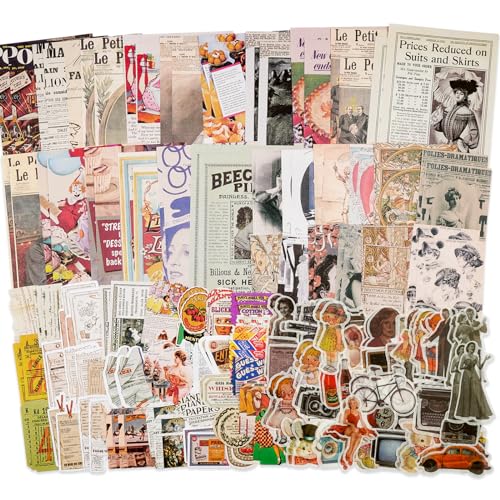 Knaid Vintage Scrapbook Supplies Pack (200 Pieces) for Junk Journal Bullet Journals Planners Aesthetic Paper Stickers Craft Kits Cottagecore Collage Album (Retro) - Image 1