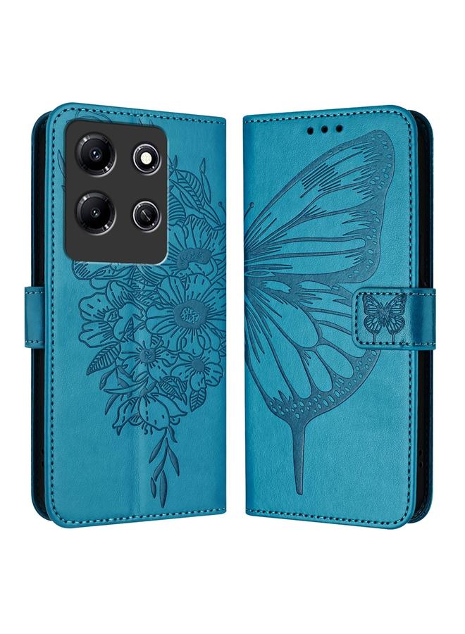 جراب هاتف جلدي منقوش على شكل فراشة لهاتف Infinix Note 30i (أزرق)