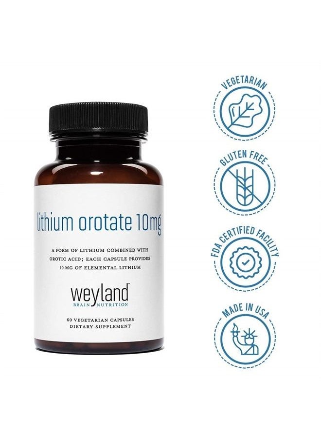 Weyland Brain Nutrition - : Lithium Orotate 10mg (1 Bottle), 60 Vegetarian Capsules, Lithium Supplement Supports Healthy Mood, Behavior, Memory and Wellness - Image 1