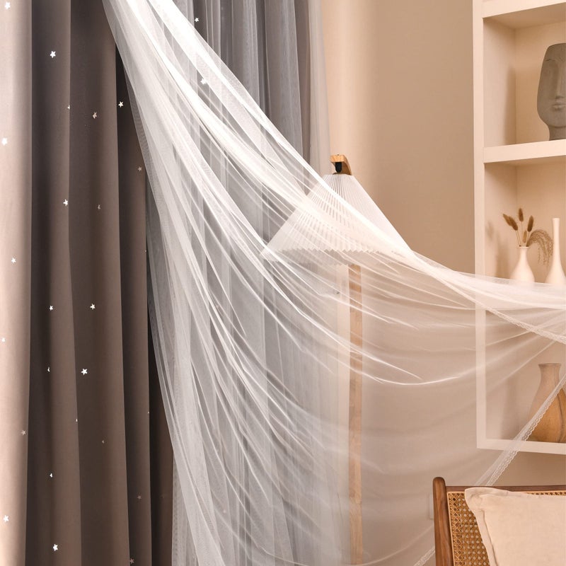 Kinryb Kids Blackout Curtains for Bedroom/Living Room/Classroom, Sheer Overlay Small 2 Panel Set, Double Layer Curtains with Star Cutout for Kids Room(W 52 x L 45 Inches,Coffe 2 Pcs) - Image 5