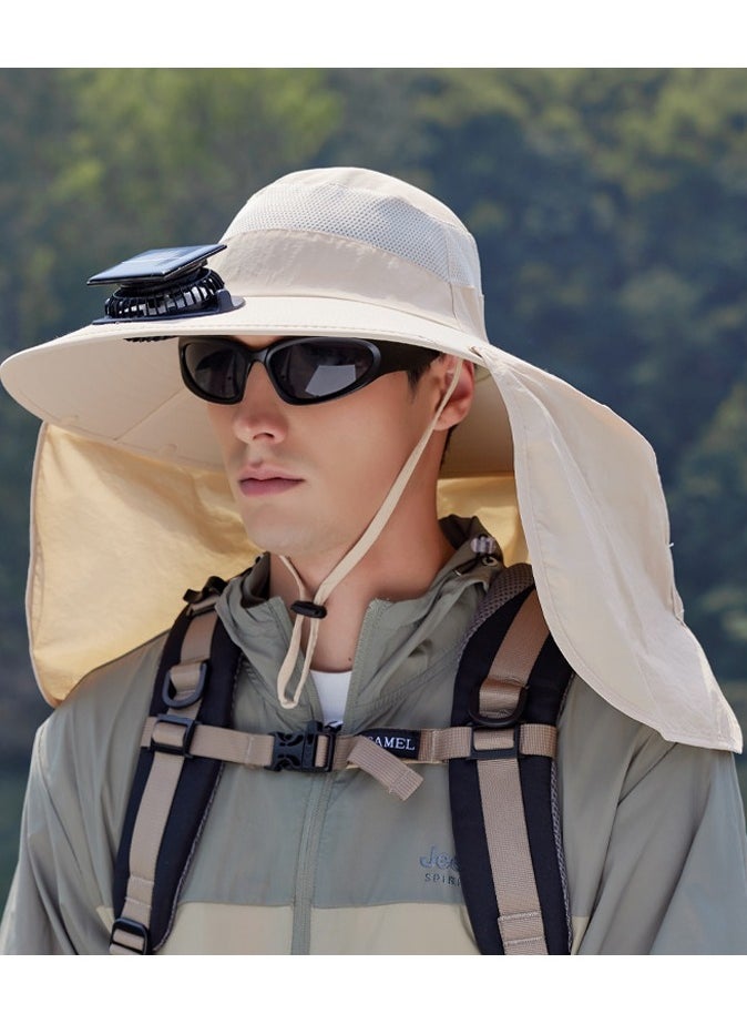 Loquat Solar Fan Hat Wide Brim Sun Hat Solar Fan Hat with Solar Fans Built in  Fishing Hat with Fan for Men Waterproof Outdoor Hiking Camping Fishing Hat Beige  - Image 1