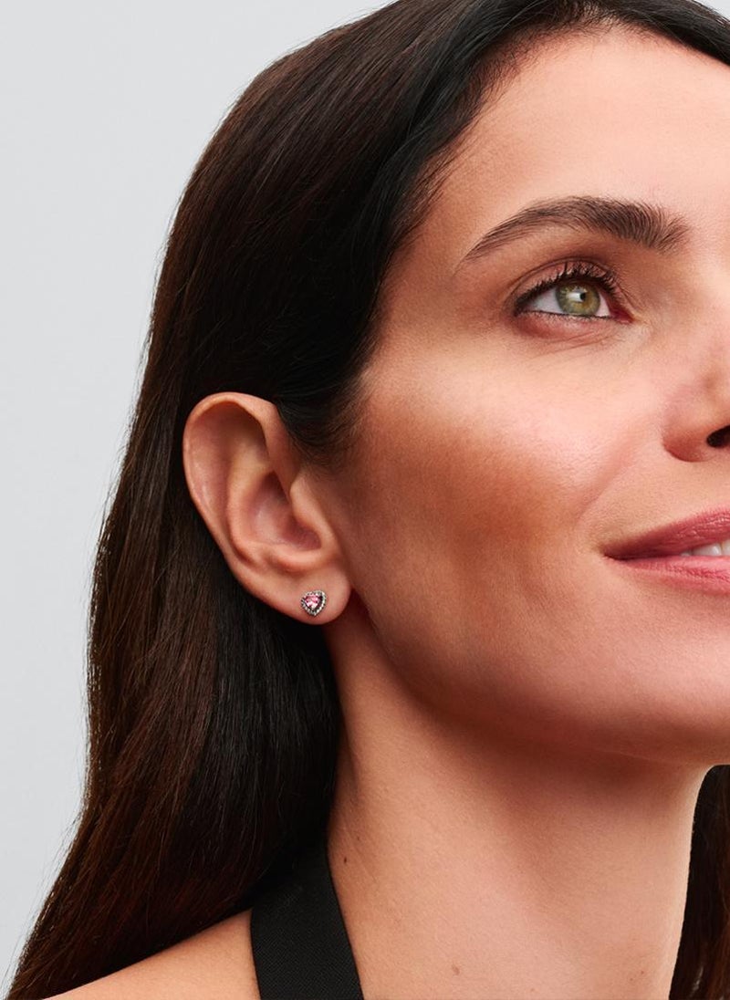 باندورا أقراط وردية مرصعة بحجر على شكل قلب - Image 3