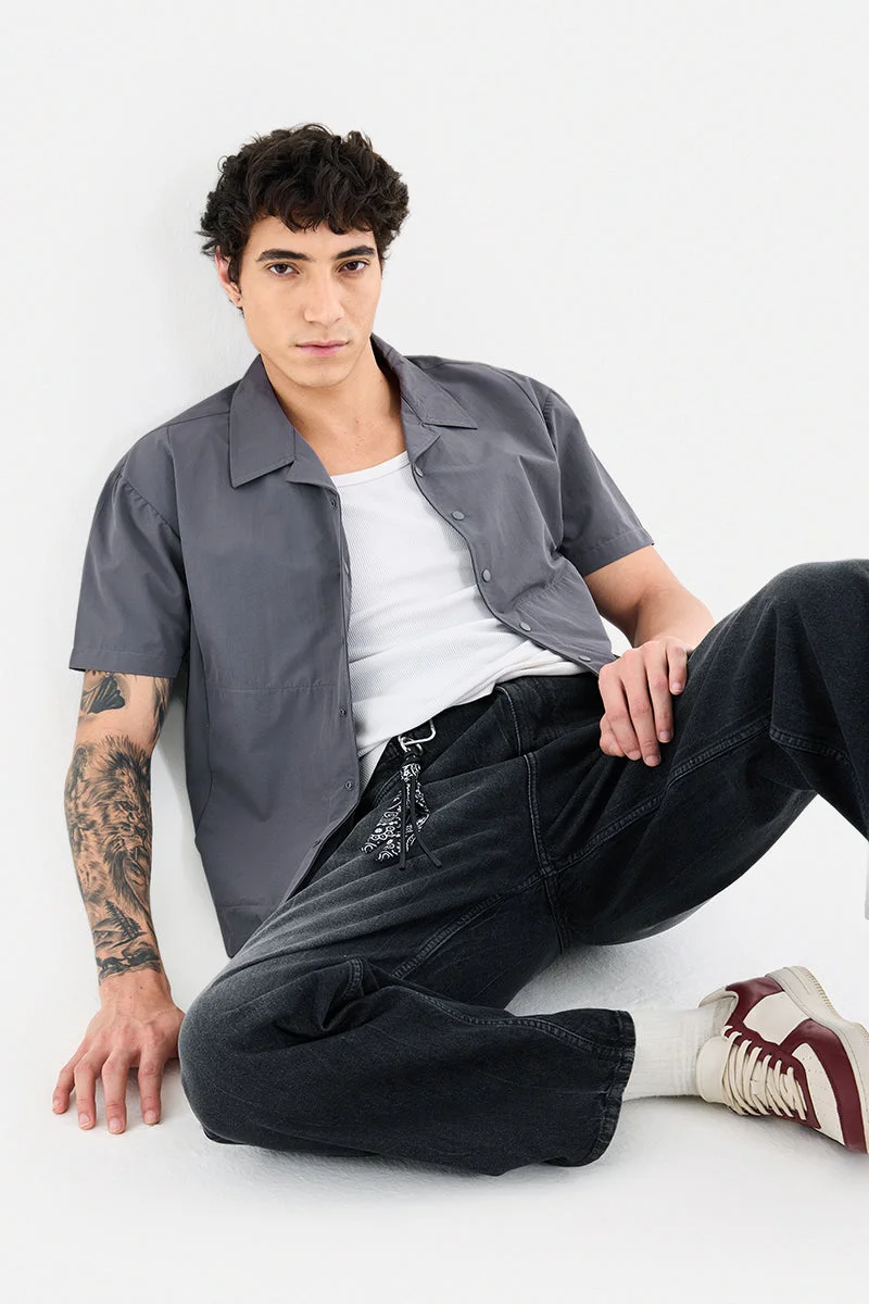 SNITCH Grey Solid Half Sleeve Boxy Shirt