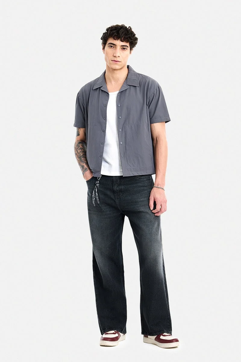 سنيتش Grey Solid Half Sleeve Boxy Shirt