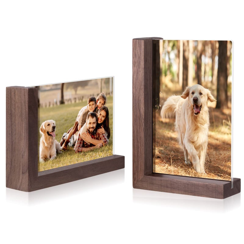 Mixoo 4x6 Picture Frames 2 Pack  Rustic Wooden Photo Frame Lshape Double Sided Frames Vertical  Horizontal Display for Table Top or Desktop