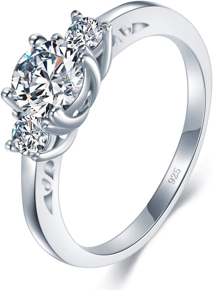 BORUO 925 Sterling Silver Ring, Cubic Zirconia CZ Eternity Engagement Wedding Band Ring - Image 1