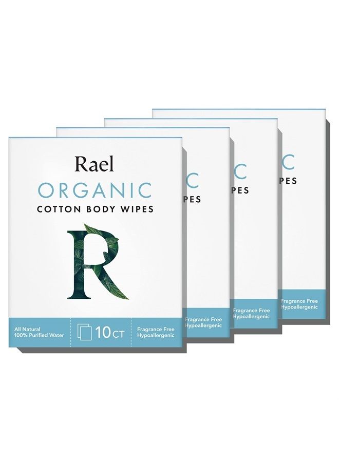 Rael مناديل الجسم، مناديل قطن عضوي للنساء - مناديل جسم غير معطرة، مغلفة بشكل فردي، لجميع أنواع البشرة، نباتية، خالية من القسوة (10 قطعة، عبوة من 4) - Image 1
