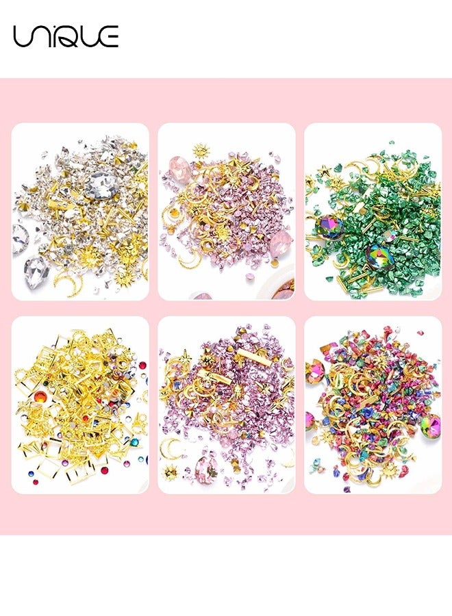Unique 6 Boxes 3D Nail Art Rhinestones Mixed-Style Nail Art Decoration, Flower Slices Diamonds Pearl Gems for Women Girls DIY Design Manicure Supplies - Image 2