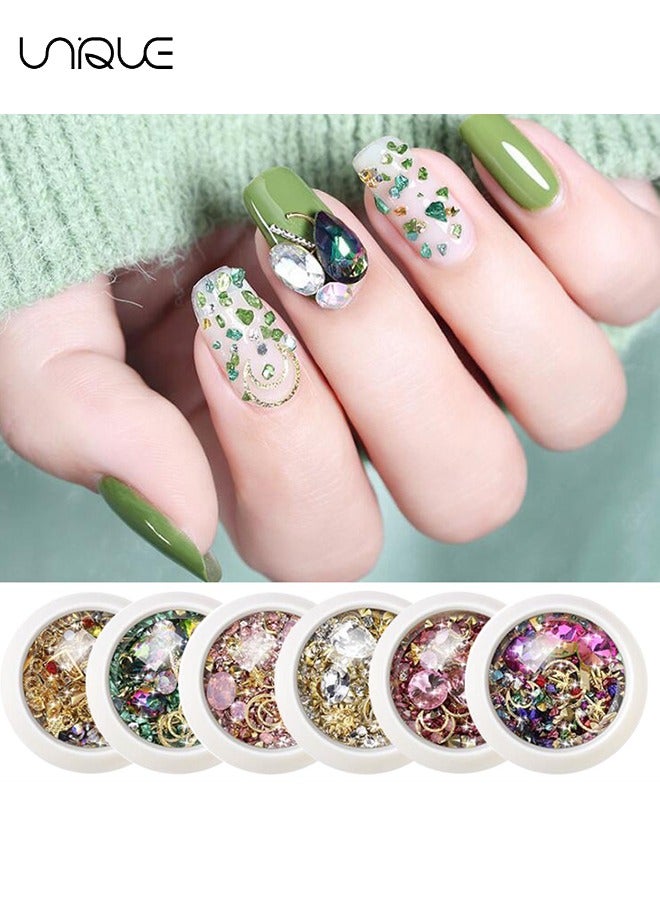Unique 6 Boxes 3D Nail Art Rhinestones Mixed-Style Nail Art Decoration, Flower Slices Diamonds Pearl Gems for Women Girls DIY Design Manicure Supplies - Image 3