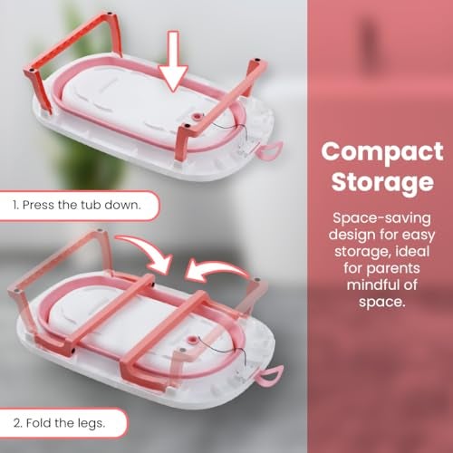 Safe-O-Kid Baby Bath Tub with 1-Year Warranty | Foldable & Portable | Travel-Friendly, Space-Saving Design | Easy to Store | Suitable for Newborns & Kids (0–5 Years) – Pink - Image 3