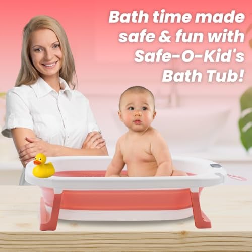 Safe-O-Kid Baby Bath Tub with 1-Year Warranty | Foldable & Portable | Travel-Friendly, Space-Saving Design | Easy to Store | Suitable for Newborns & Kids (0–5 Years) – Pink - Image 2