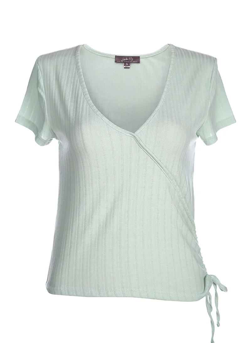 London Rag  Green Solid Rib Knit Wrap Top  | Best Price UAE