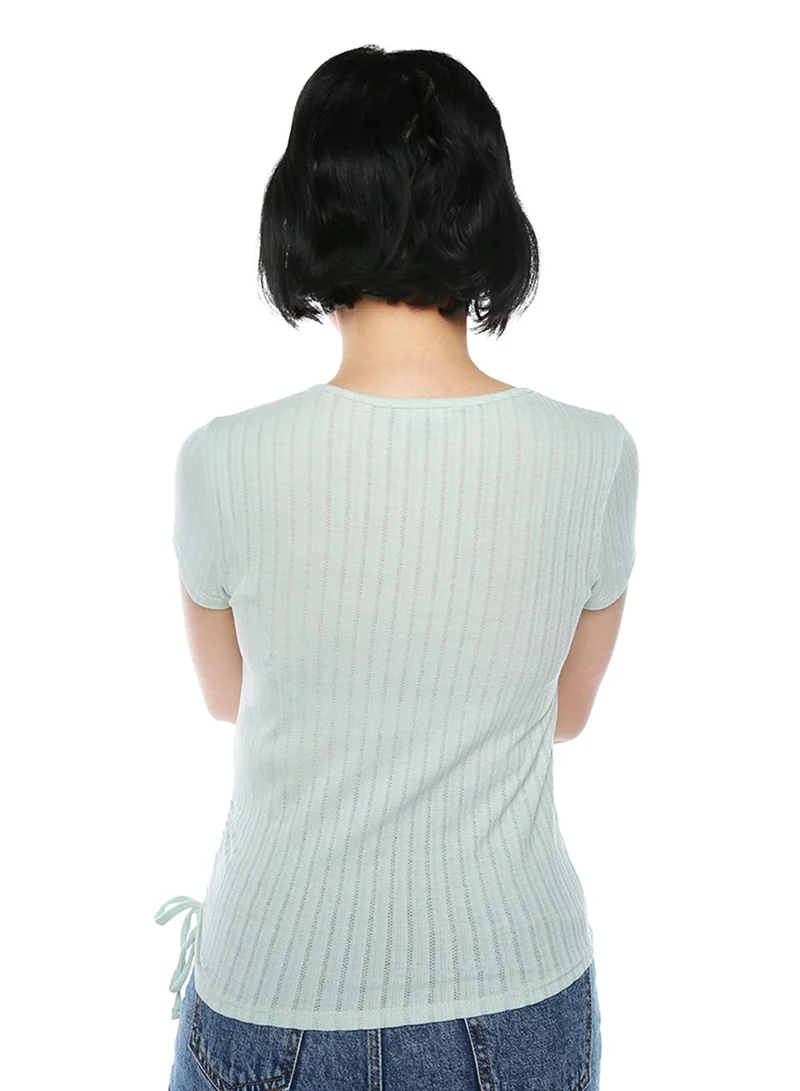 London Rag  Green Solid Rib Knit Wrap Top  | Best Price UAE