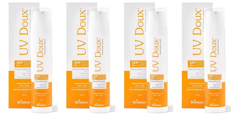 Brinton Brinton UvDoux Sunscreen Lotion with SPF 30 in Oil Free Formula Light Weight  Non Greasy SunscreenProtection against UVAUVB Rays 50 ML x Pack of 4 - Image 1
