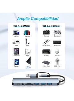 Generic USB and USB-C Hub Adapter 8-Port Type-C Transmission Information SD/TF Card Reader Supports Various Laptops, Desktops, Tablets and Phones  - Image 3
