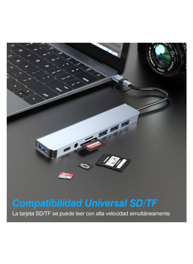 Generic - USB and USB-C Hub Adapter 8-Port Type-C Transmission Information SD/TF Card Reader Supports Various Laptops, Desktops, Tablets and Phones - Image 1