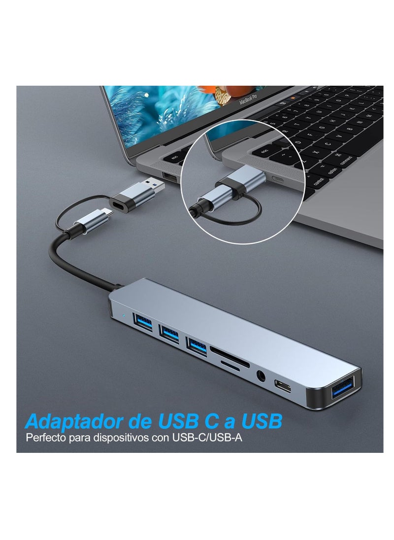 Generic - USB and USB-C Hub Adapter 8-Port Type-C Transmission Information SD/TF Card Reader Supports Various Laptops, Desktops, Tablets and Phones - Image 1