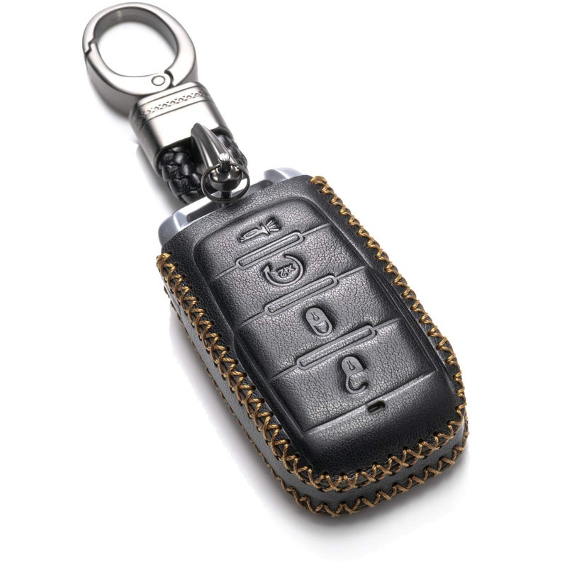 Vitodeco Genuine Leather Smart Key Fob Case Cover Protector Compatible with RAM 1500 RAM 2500 RAM 3500 2019  2026 4Button Black