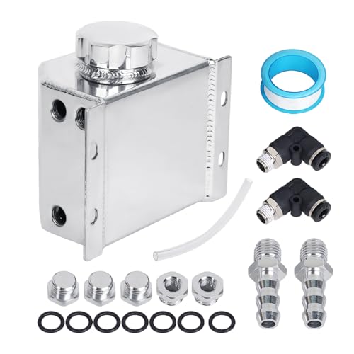 LokoCar Coolant Radiator Tank Reservoir Expansion Overflow Tank Universal 1L Aluminum Silver - Image 2