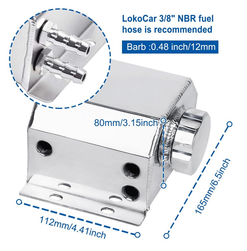 LokoCar Coolant Radiator Tank Reservoir Expansion Overflow Tank Universal 1L Aluminum Silver - Image 3