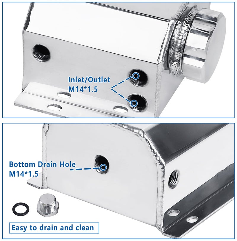 LokoCar Coolant Radiator Tank Reservoir Expansion Overflow Tank Universal 1L Aluminum Silver - Image 4