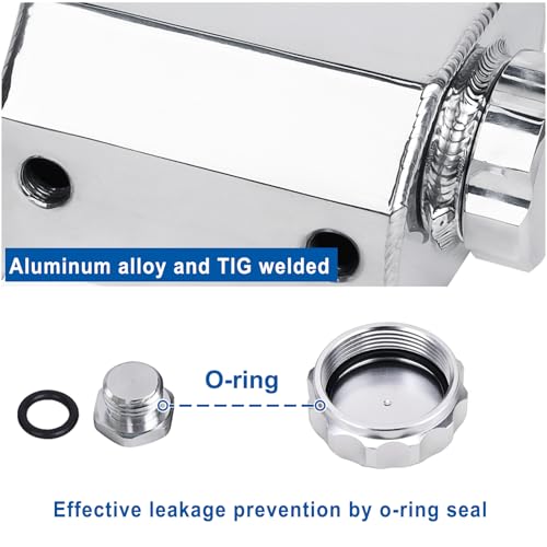LokoCar Coolant Radiator Tank Reservoir Expansion Overflow Tank Universal 1L Aluminum Silver - Image 5